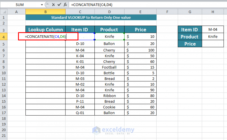 How To Vlookup From Multiple Columns With Only One Return In Excel