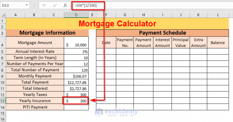 Creation Of A Mortgage Calculator With Taxes And Insurance In Excel