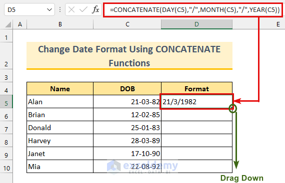 How To Use Formula To Change Date Format In Excel Methods
