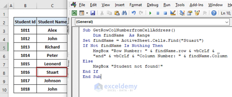 Excel Vba Get Row And Column Number From Cell Address Methods