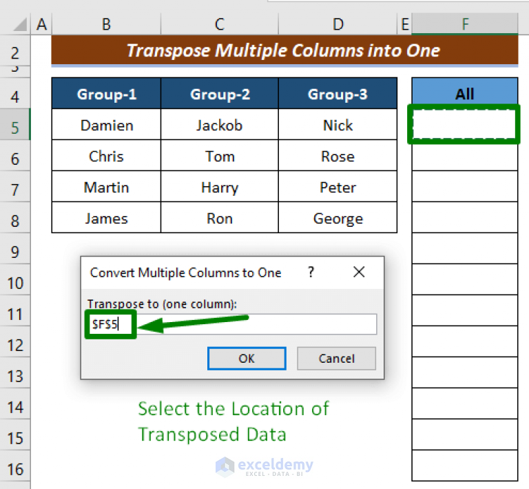 Transpose Multiple Columns Into One Column In Excel Handy Methods