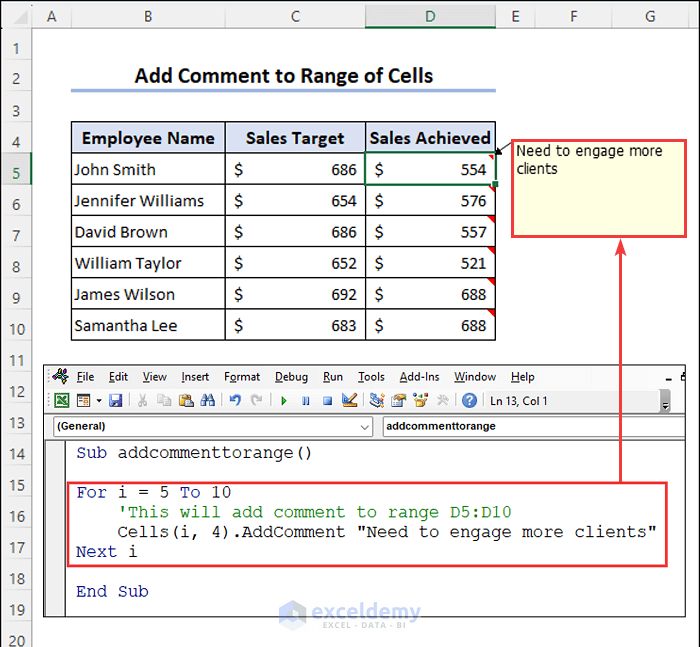 How To Use Excel VBA To Add Comment To Cell 3 Examples ExcelDemy