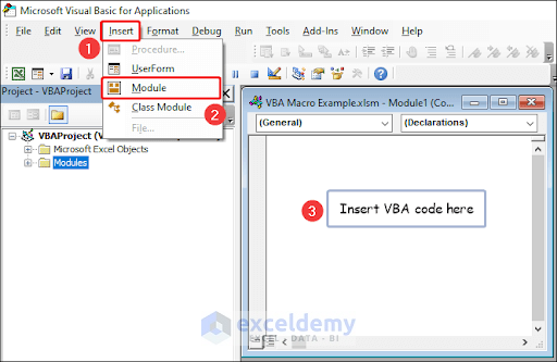 inserting module in visual basic editor in Excel