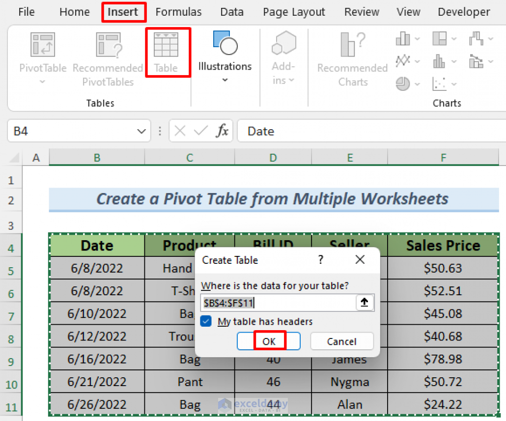 How Do I Create A Pivot Table From Multiple Worksheets 2 Ways 4825