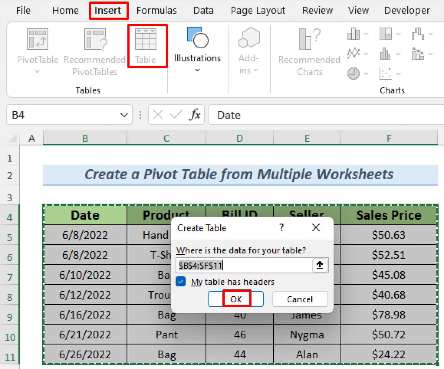 How Do I Create A Pivot Table From Multiple Worksheets 2 Ways 