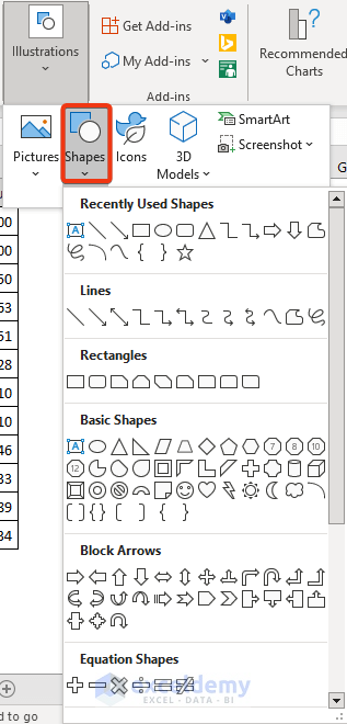 Use of Microsoft Excel: Shape