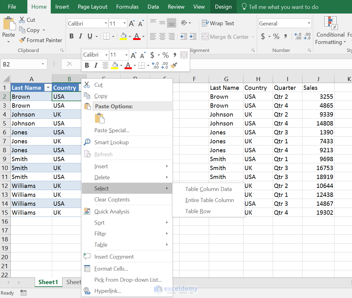 Navigating Excel Table Selecting Parts Of A Table And Moving A Table 