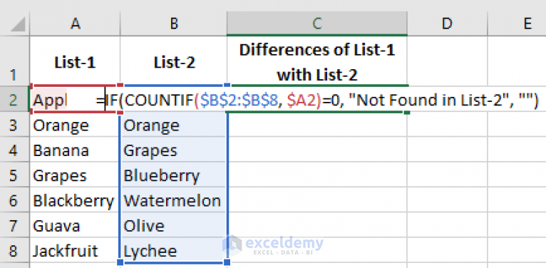 How to Compare Two Columns in Excel For Finding Differences