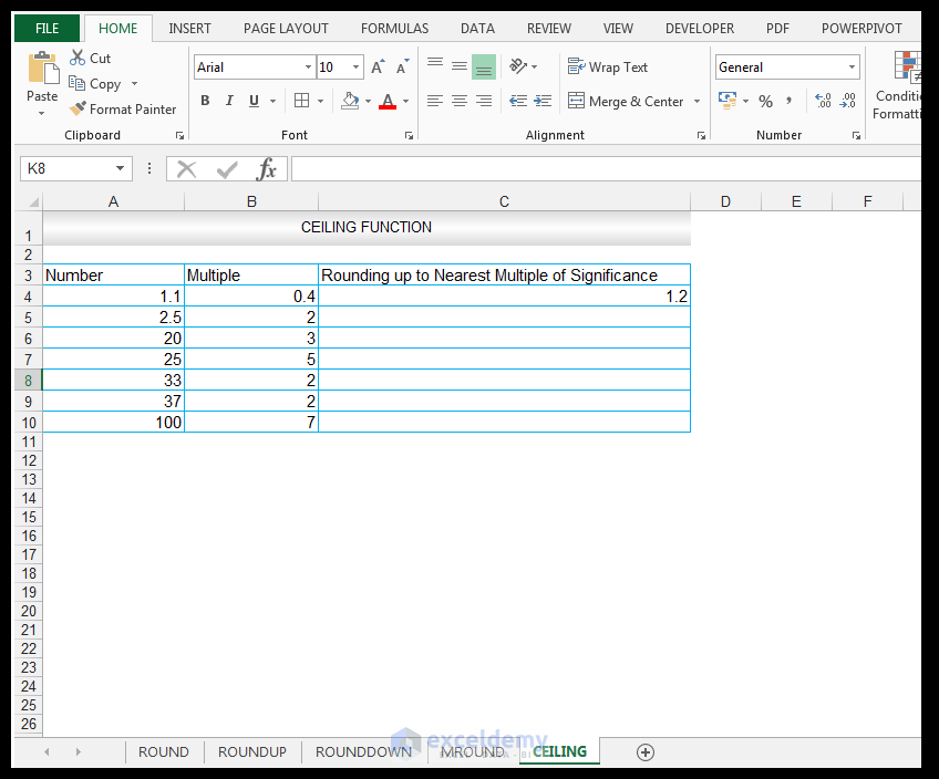 Round Roundup Rounddown Mround Ceiling Functions In Excel