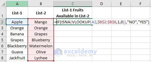 compare two columns in excel and return matched values