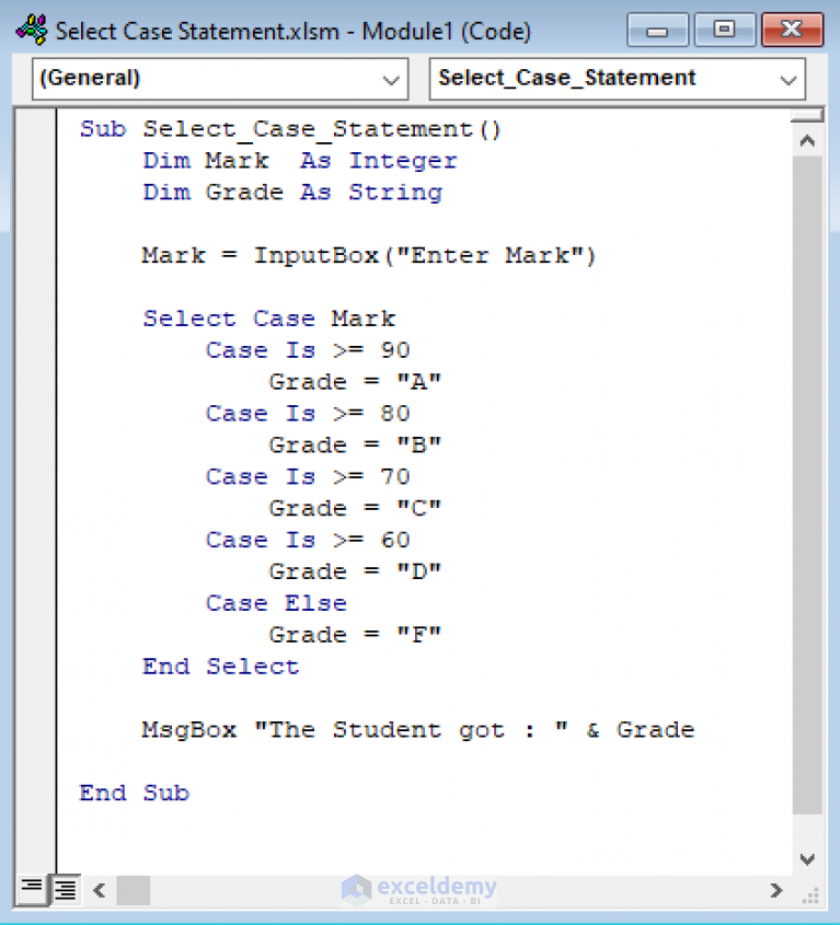 How to Use Select Case Statement in Excel VBA (2 Examples)