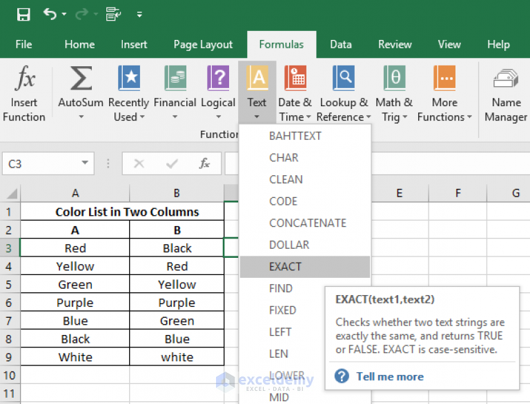 compare two columns in excel to find matches