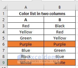 function to compare two columns in excel