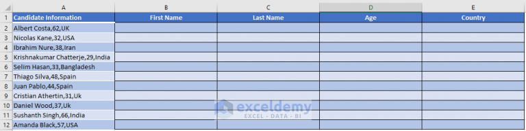 excel how to split cell into two