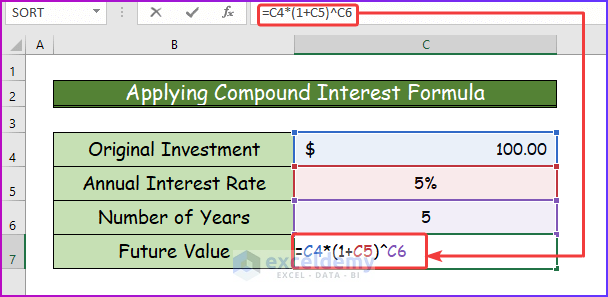 Applying Compound Interest Formula in Excel