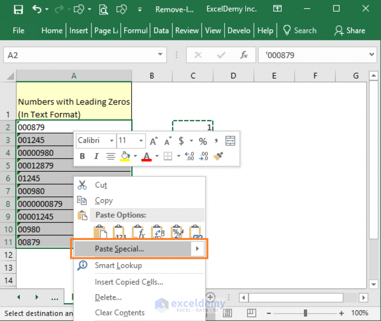 How to Remove Leading Zeros in Excel (7 Easy Ways + VBA)