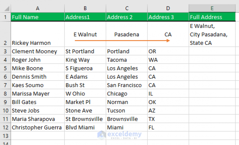 merging cells in excel formula