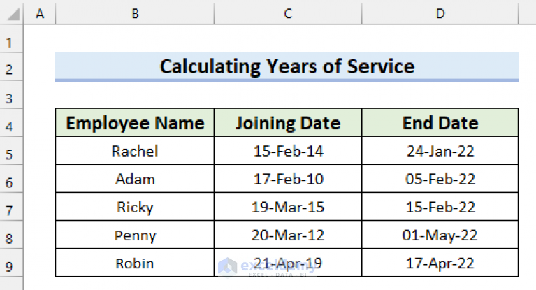 Count Years Of Service In Excel