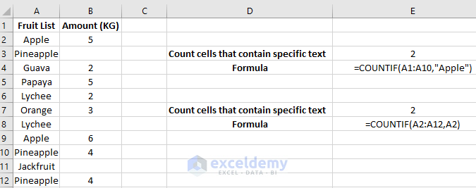 how do i count specific text in excel