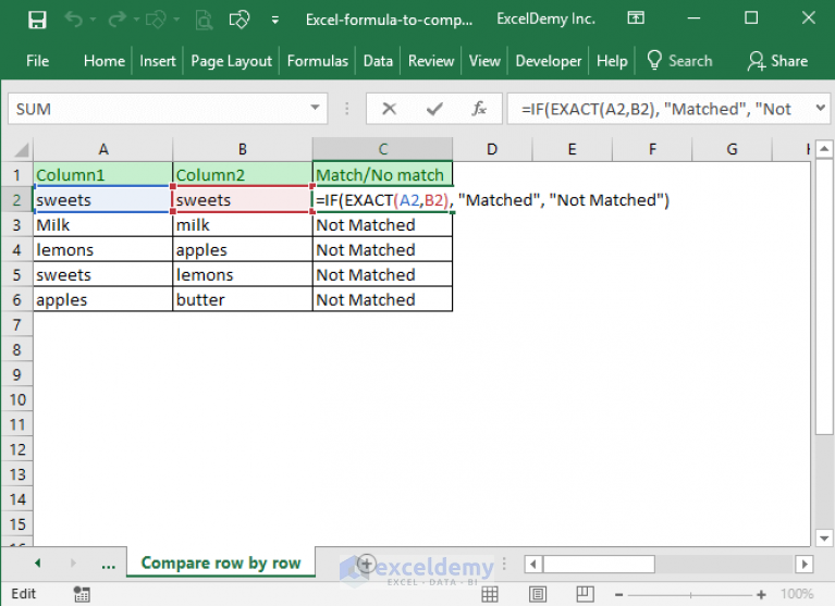Excel Formula To Compare Two Columns And Return A Value 5 Examples 2954