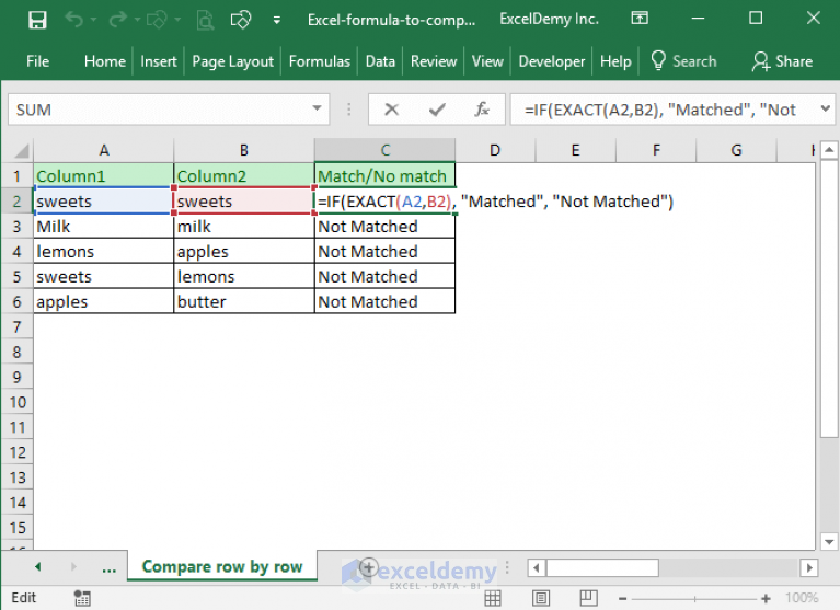 Excel Formula To Compare Two Columns And Return A Value 5 Examples 