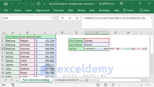 compare two columns in excel