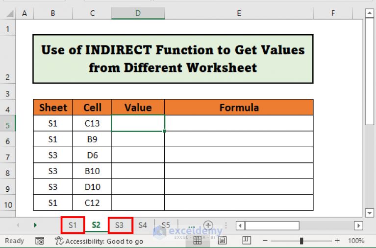 INDIRECT Function to Get Values from Different Sheet in Excel