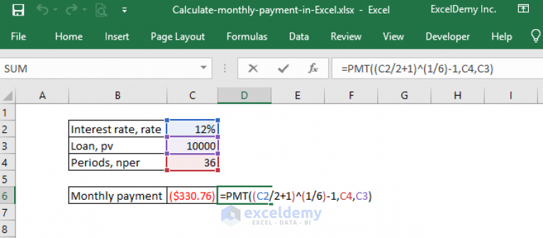 How To Calculate Monthly Payment In Excel With Excel Calculator 3086