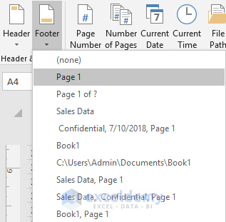how to insert a header in excel 2018
