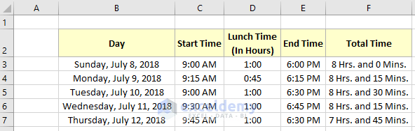 Excel Formula To Calculate Hours Worked Minus Lunch