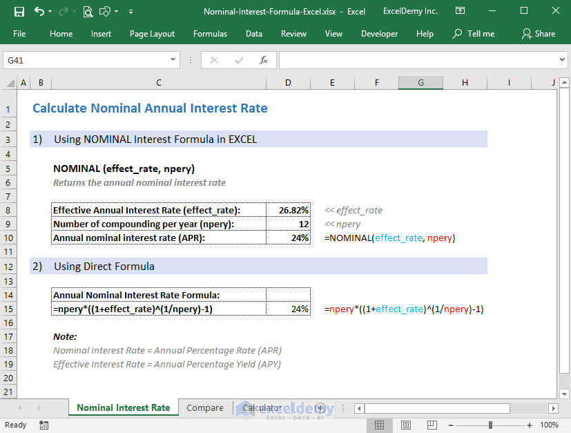 Nominal Interest Rate Formula Excel calculate From Effective Rate 