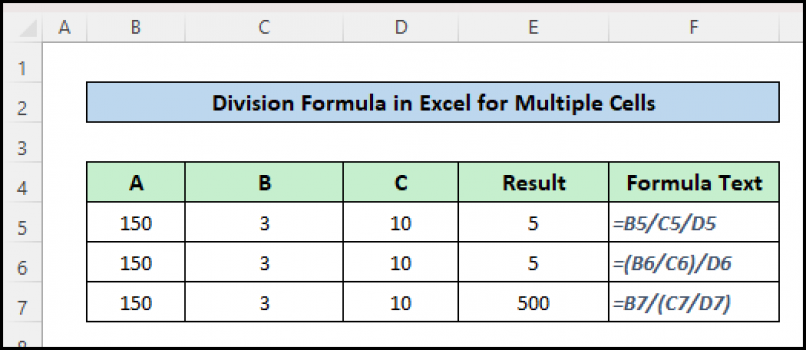 Division Formula In Excel For Multiple Cells Suitable Examples