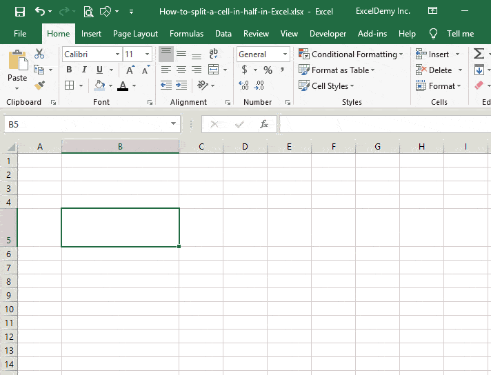 split excel cell diagonally two colors