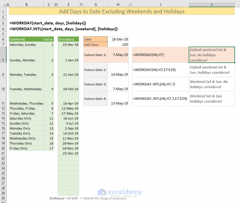 add-days-to-date-in-excel-excluding-weekends-and-holidays-4-ways