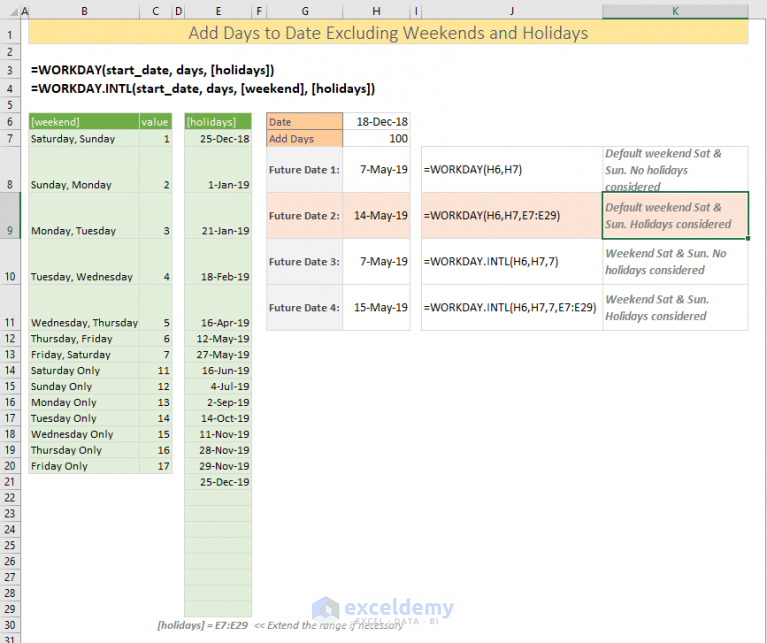 add-days-to-date-in-excel-excluding-weekends-and-holidays-4-ways