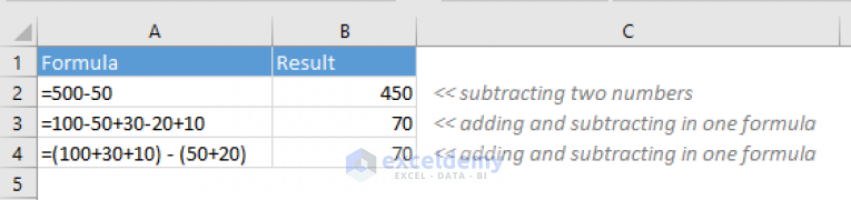 what formula to use to subtract in excel