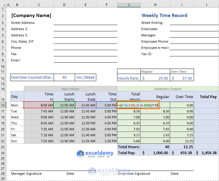 Calculate Hours In Excel