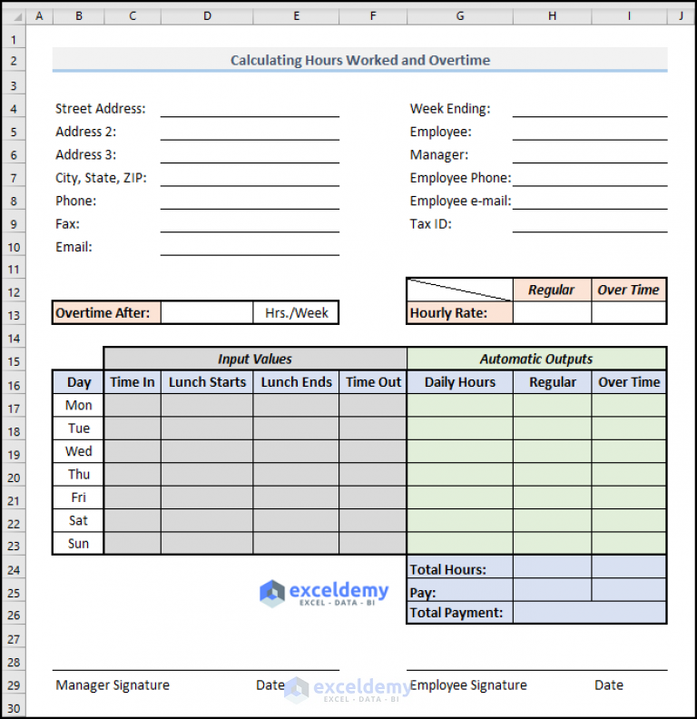 How To Calculate Hours Worked And Overtime Using Excel Formula