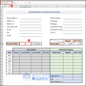 How to Calculate Hours Worked and Overtime Using Excel Formula