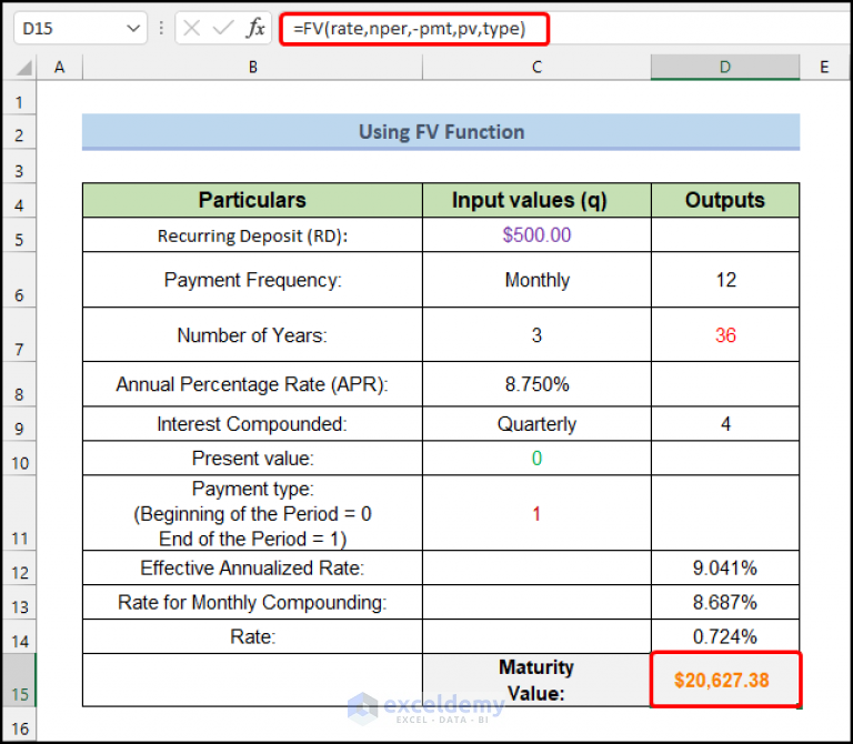 How To Calculate Compound Interest For Recurring Deposit In Excel 6324