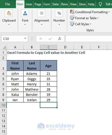 Excel Formula To Copy Cell Value To Another Cell Exceldemy