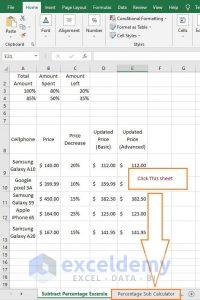 formula for subtracting percentages in excel