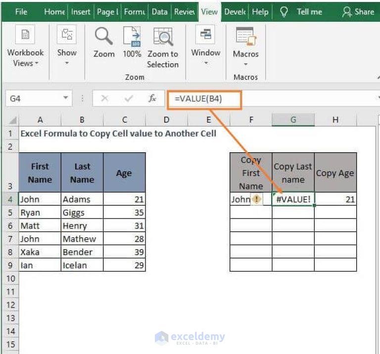 Excel Formula To Copy Cell Value From Another Tab