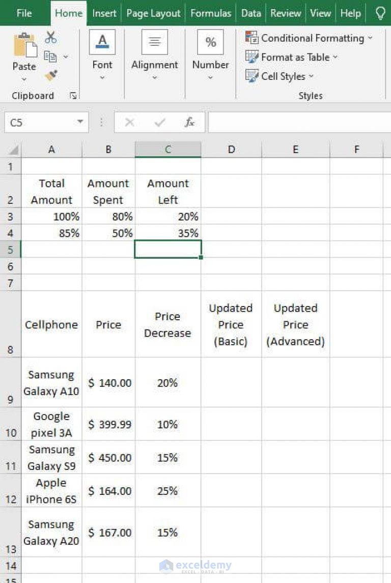 Subtract A Percentage In Excel Easy Way ExcelDemy