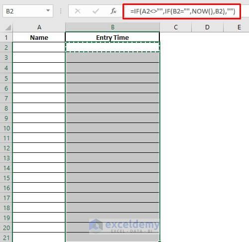 automatically enter date and timestamps by using if and now functions