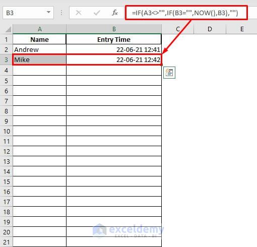 automatically enter date and timestamps by using if and now functions