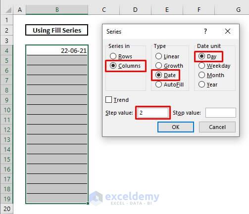 Automatically enter date by using fill series