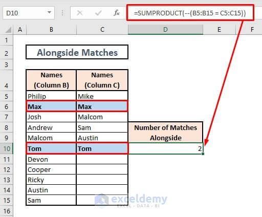  Excel Count Matches In Two Columns 4 Easy Ways ExcelDemy