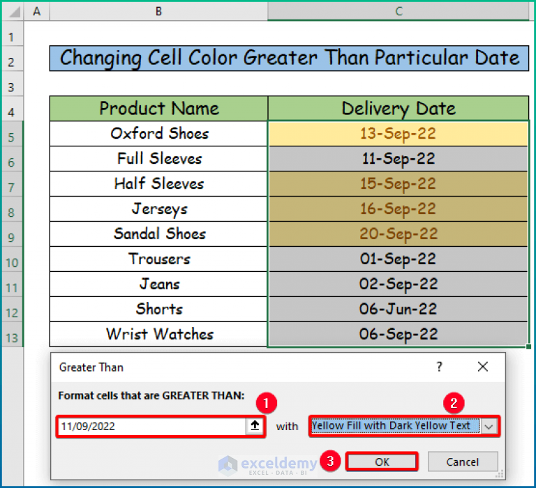 How To Change Cell Color Based On Date Using Excel Formula