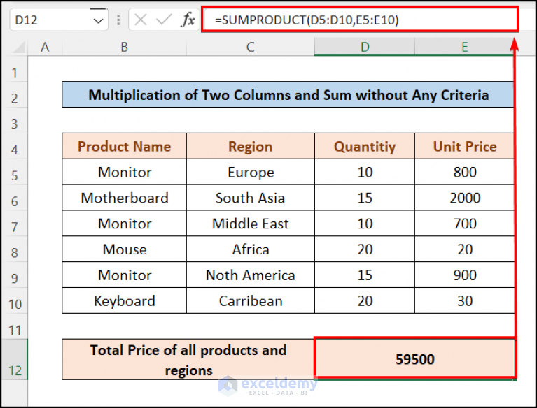 How to Multiply Two Columns and Then Sum in Excel (3 Examples)